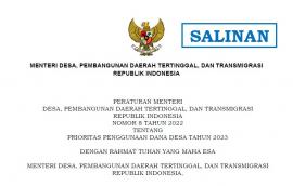 PERMENDESPDTT NOMOR 8 TAHUN 2022 TENTANG PRIORITAS PENGGUNAAN DANA DESA TAHUN 2023